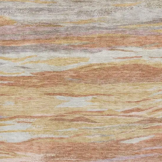 Salmon Gold And Gray Abstract Washable Area Rug With UV Protection Photo 3