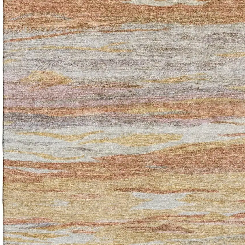 Salmon Gold And Gray Abstract Washable Area Rug With UV Protection Photo 3