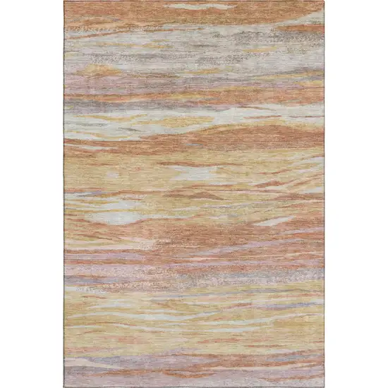 Salmon Gold And Gray Abstract Washable Area Rug With UV Protection Photo 1