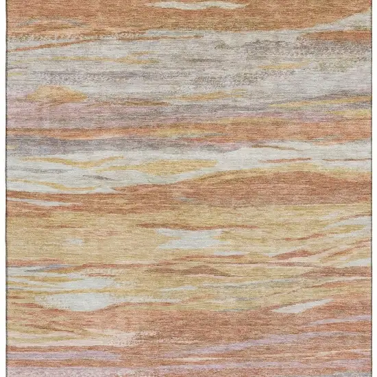 Salmon Gold And Gray Abstract Washable Area Rug With UV Protection Photo 4