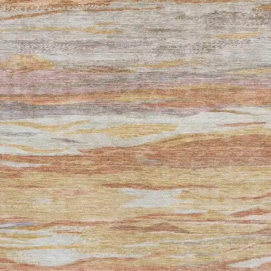 Salmon Gold And Gray Abstract Washable Area Rug With UV Protection Photo 3