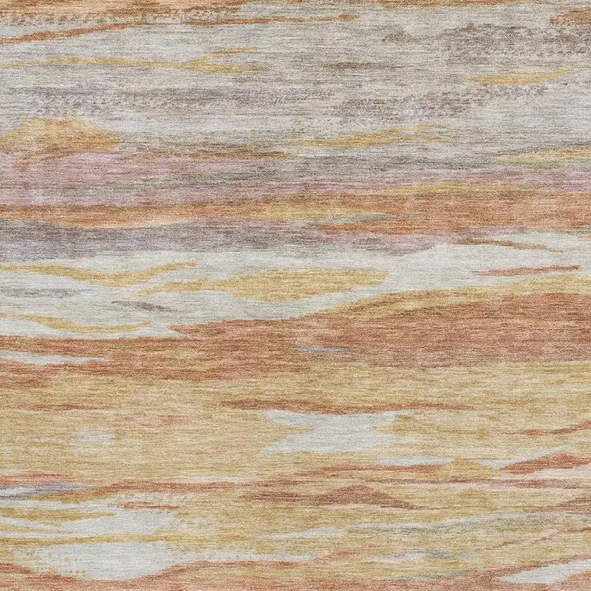 Salmon Gold And Gray Abstract Washable Area Rug With UV Protection Photo 3
