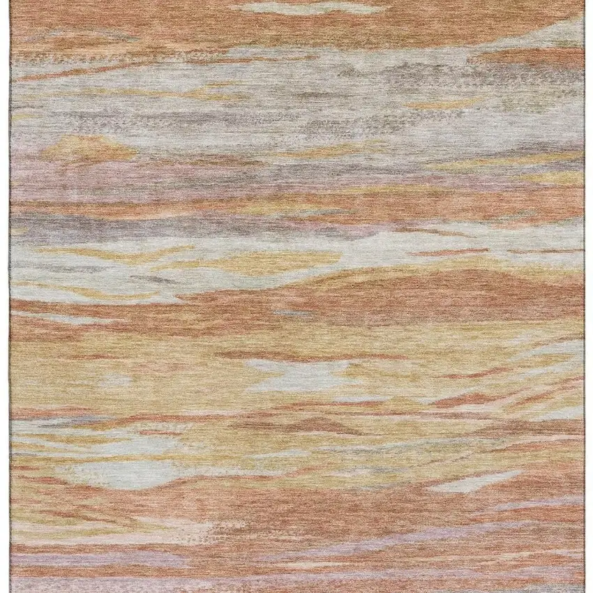 Salmon Gold And Gray Abstract Washable Area Rug With UV Protection Photo 4