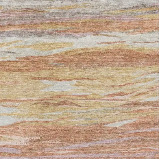 Salmon Gold And Gray Abstract Washable Area Rug With UV Protection Photo 3