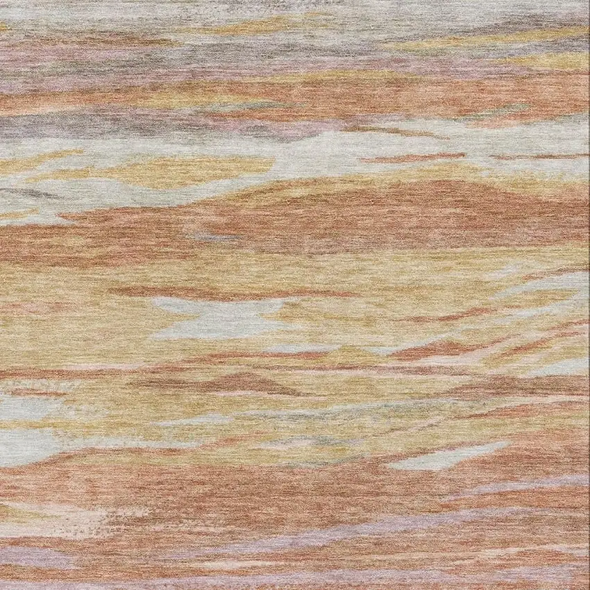 Salmon Gold And Gray Abstract Washable Area Rug With UV Protection Photo 3