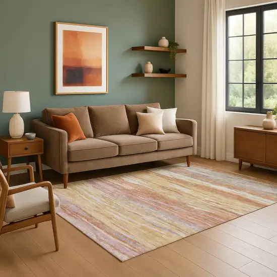 Salmon Gold And Gray Abstract Washable Area Rug With UV Protection Photo 6