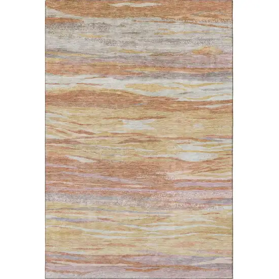 Salmon Gold And Gray Abstract Washable Area Rug With UV Protection Photo 4