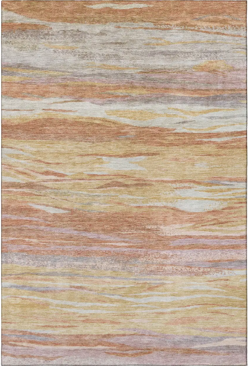 Salmon Gold And Gray Abstract Washable Area Rug With UV Protection Photo 4