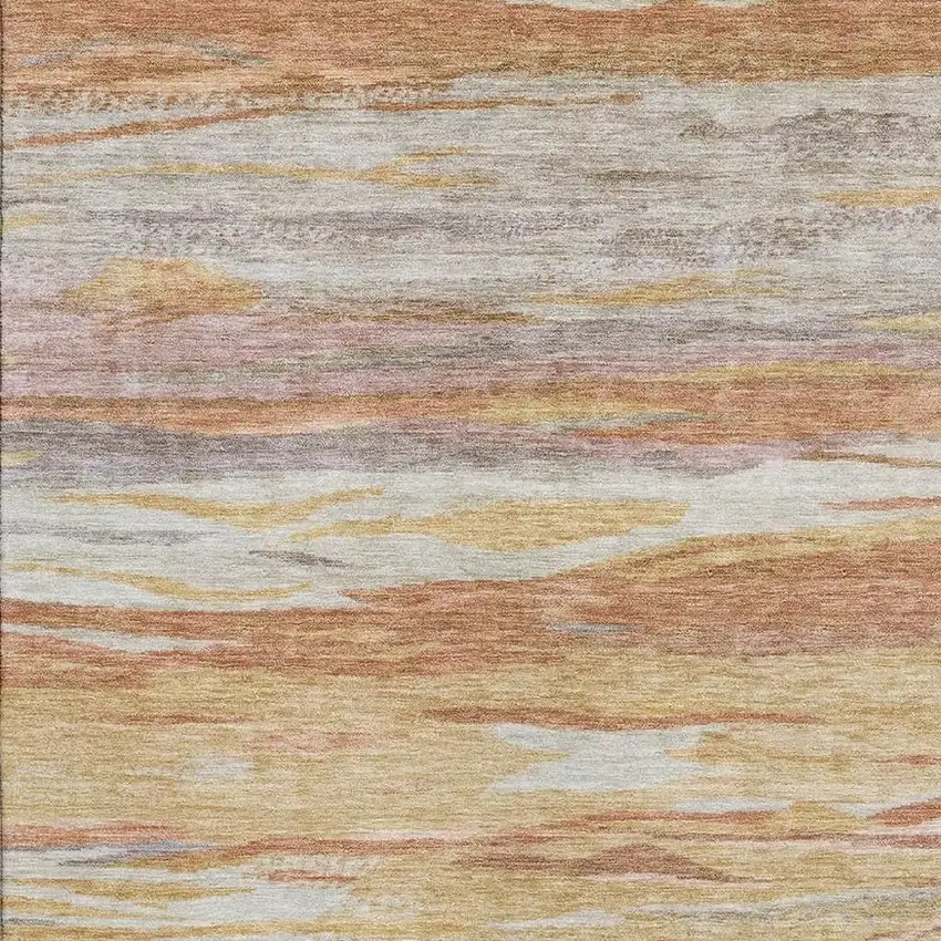Salmon Gold And Gray Abstract Washable Area Rug With UV Protection Photo 3