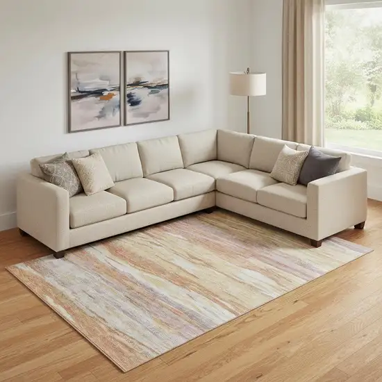 Salmon Gold And Gray Abstract Washable Area Rug With UV Protection Photo 2