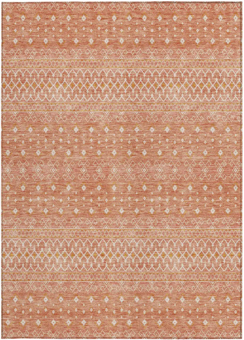 Salmon Gold And Ivory Tribal Washable Indoor Outdoor Area Rug Photo 7