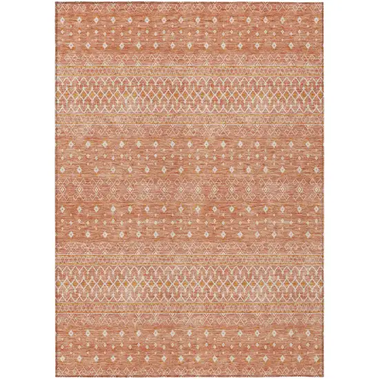 Salmon Gold And Ivory Tribal Washable Indoor Outdoor Area Rug Photo 1