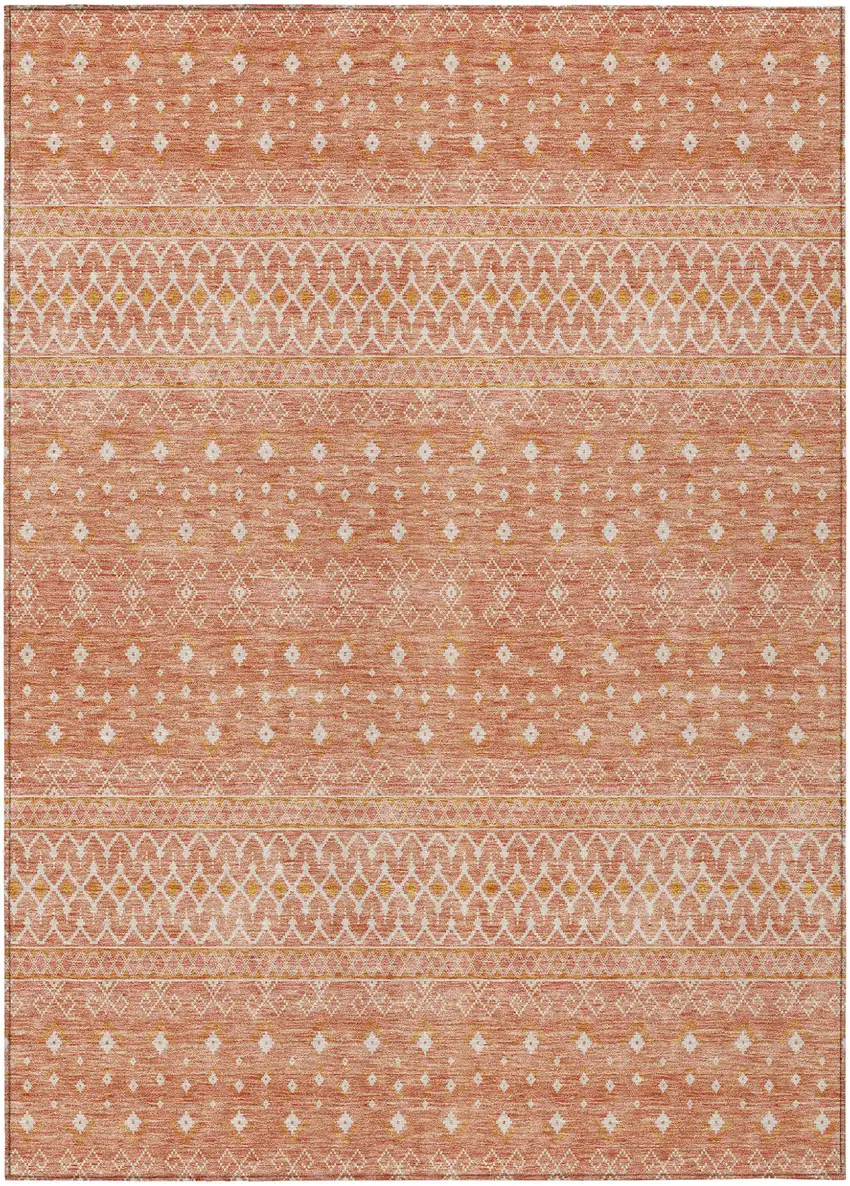 Salmon Gold And Ivory Tribal Washable Indoor Outdoor Area Rug Photo 1