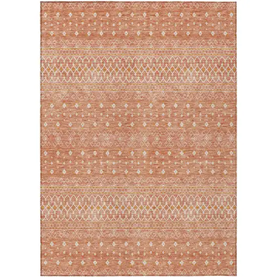 Salmon Gold And Ivory Tribal Washable Indoor Outdoor Area Rug Photo 1