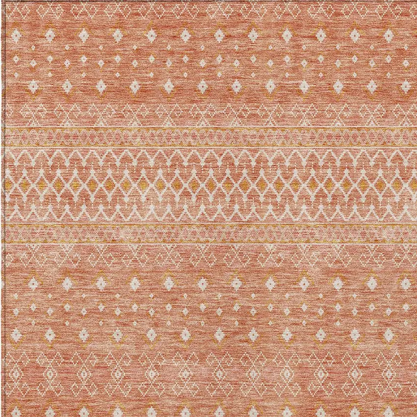 Salmon Gold And Ivory Tribal Washable Indoor Outdoor Area Rug Photo 4