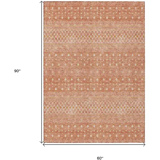 Salmon Gold And Ivory Tribal Washable Indoor Outdoor Area Rug Photo 3
