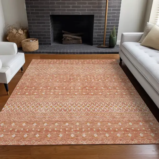 Salmon Gold And Ivory Tribal Washable Indoor Outdoor Area Rug Photo 7