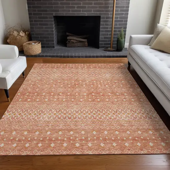 Salmon Gold And Ivory Tribal Washable Indoor Outdoor Area Rug Photo 7
