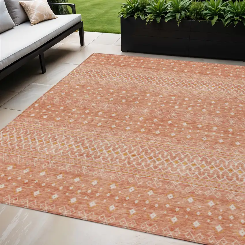 Salmon Gold And Ivory Tribal Washable Indoor Outdoor Area Rug Photo 1