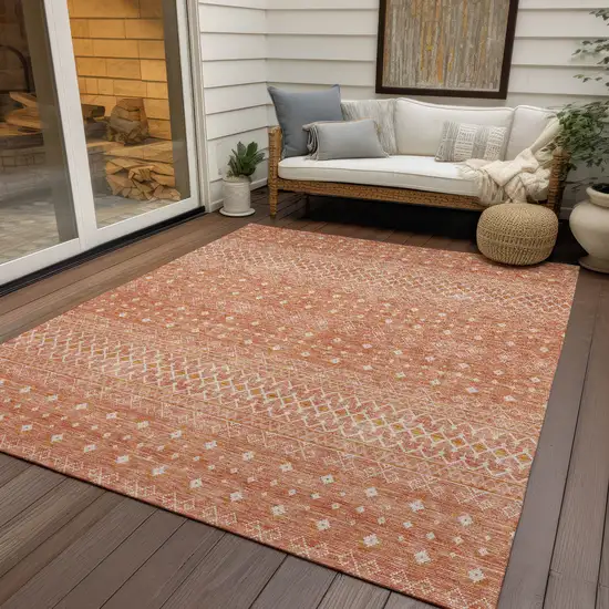 Salmon Gold And Ivory Tribal Washable Indoor Outdoor Area Rug Photo 6