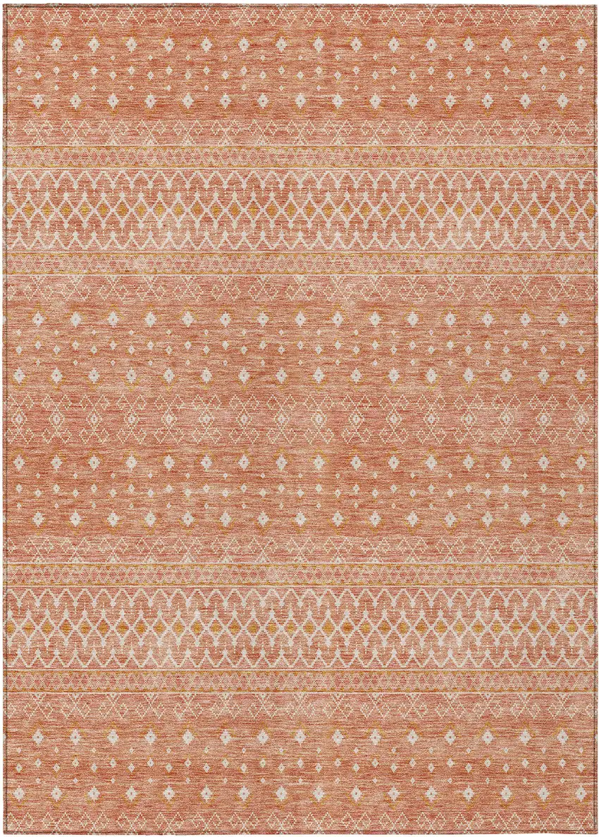 Salmon Gold And Ivory Tribal Washable Indoor Outdoor Area Rug Photo 1