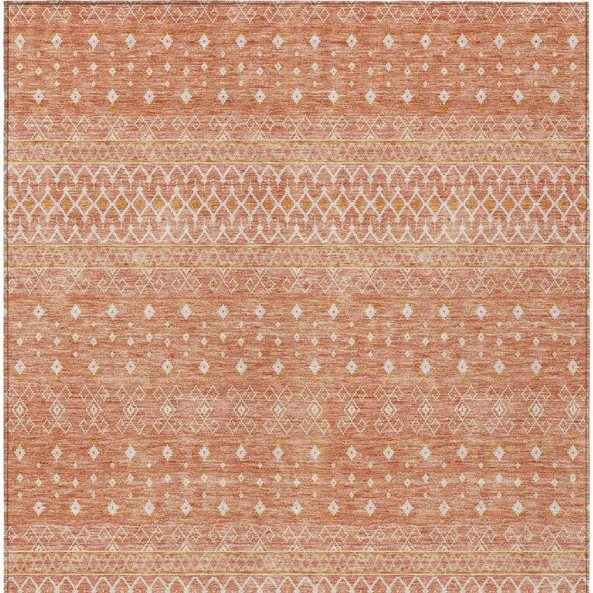 Salmon Gold And Ivory Tribal Washable Indoor Outdoor Area Rug Photo 5