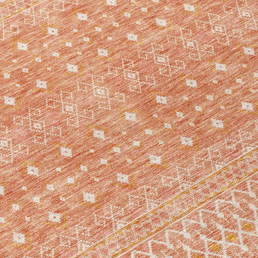 Salmon Gold And Ivory Tribal Washable Indoor Outdoor Area Rug Photo 3