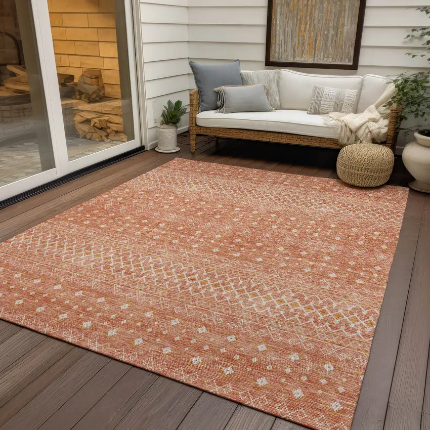 Salmon Gold And Ivory Tribal Washable Indoor Outdoor Area Rug Photo 8