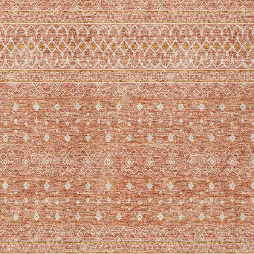 Salmon Gold And Ivory Tribal Washable Indoor Outdoor Area Rug Photo 4