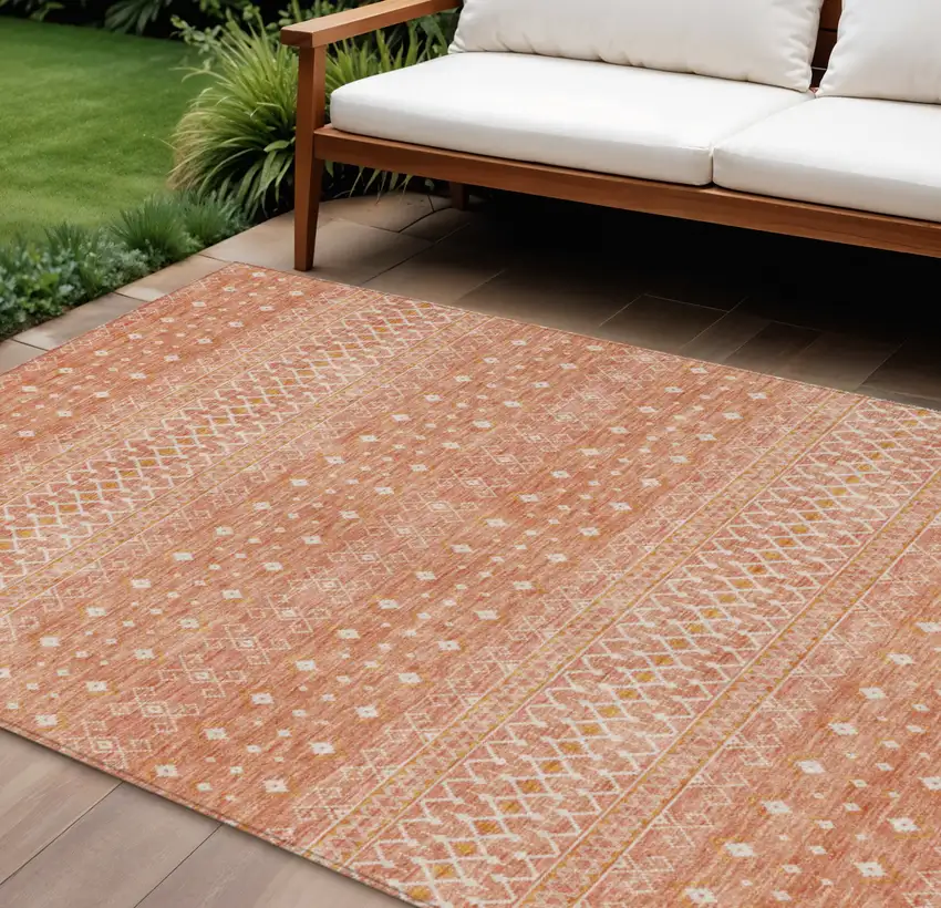 Salmon Gold And Ivory Tribal Washable Indoor Outdoor Area Rug Photo 1