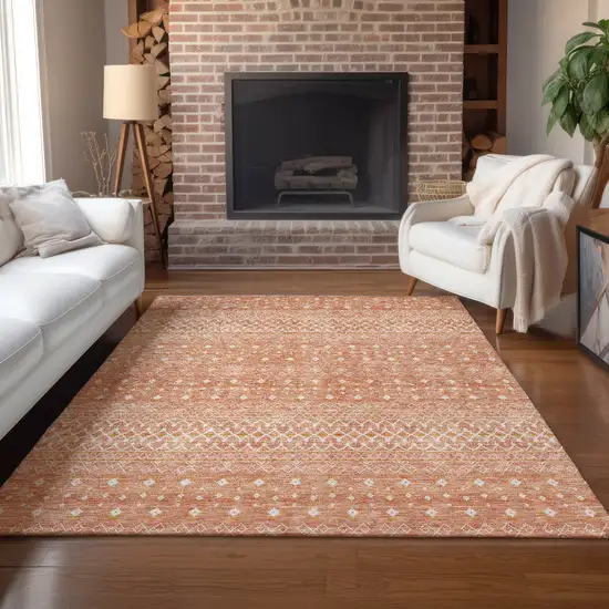 Salmon Gold And Ivory Tribal Washable Indoor Outdoor Area Rug Photo 8