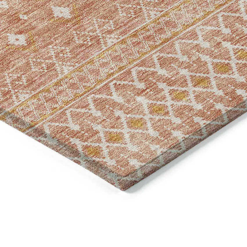 Salmon Gold And Ivory Tribal Washable Indoor Outdoor Area Rug Photo 2