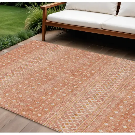 Salmon Gold And Ivory Tribal Washable Indoor Outdoor Area Rug Photo 1