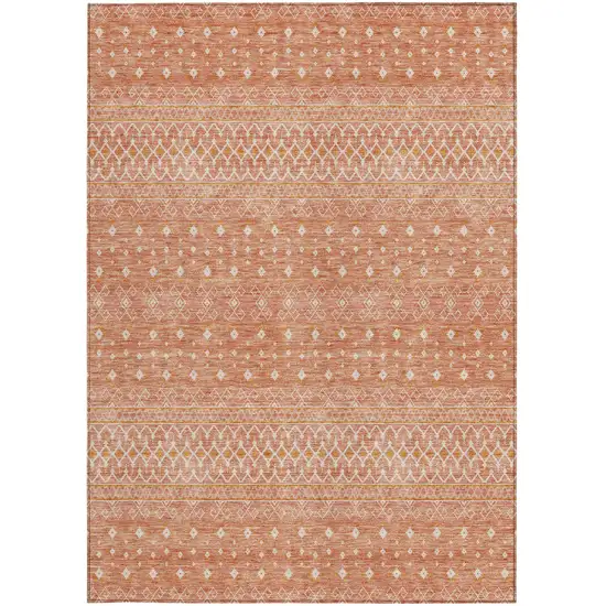 Salmon Gold And Ivory Tribal Washable Indoor Outdoor Area Rug Photo 5