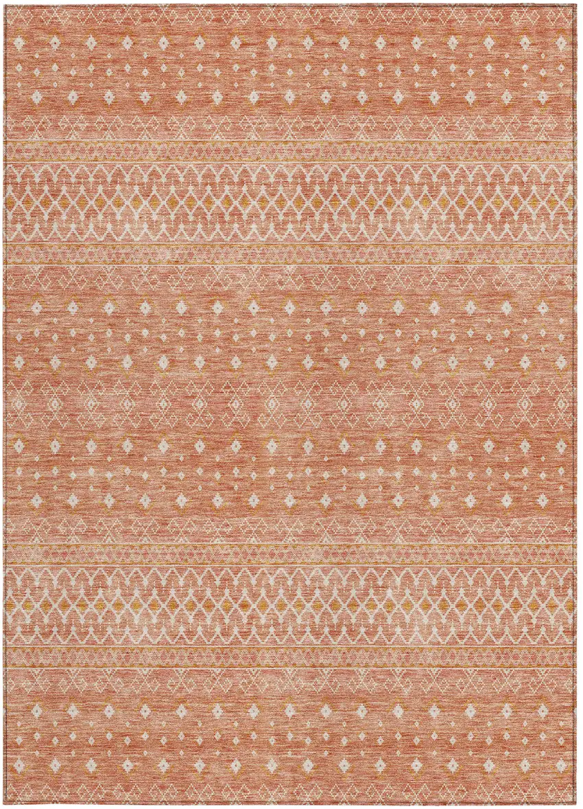 Salmon Gold And Ivory Tribal Washable Indoor Outdoor Area Rug Photo 5