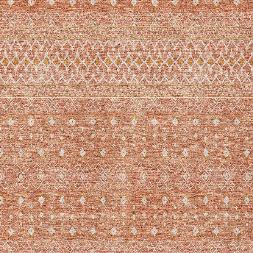 Salmon Gold And Ivory Tribal Washable Indoor Outdoor Area Rug Photo 4