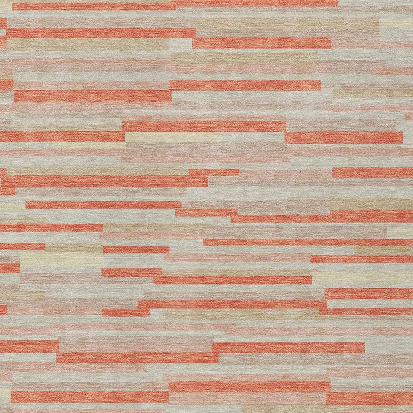 Salmon Gray And Beige Striped Washable Indoor Outdoor Area Rug Photo 6