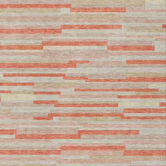 Salmon Gray And Beige Striped Washable Indoor Outdoor Area Rug Photo 6