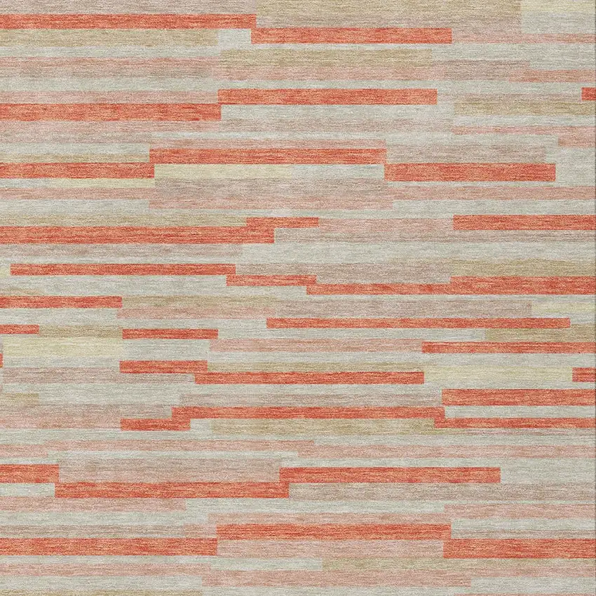Salmon Gray And Beige Striped Washable Indoor Outdoor Area Rug Photo 6