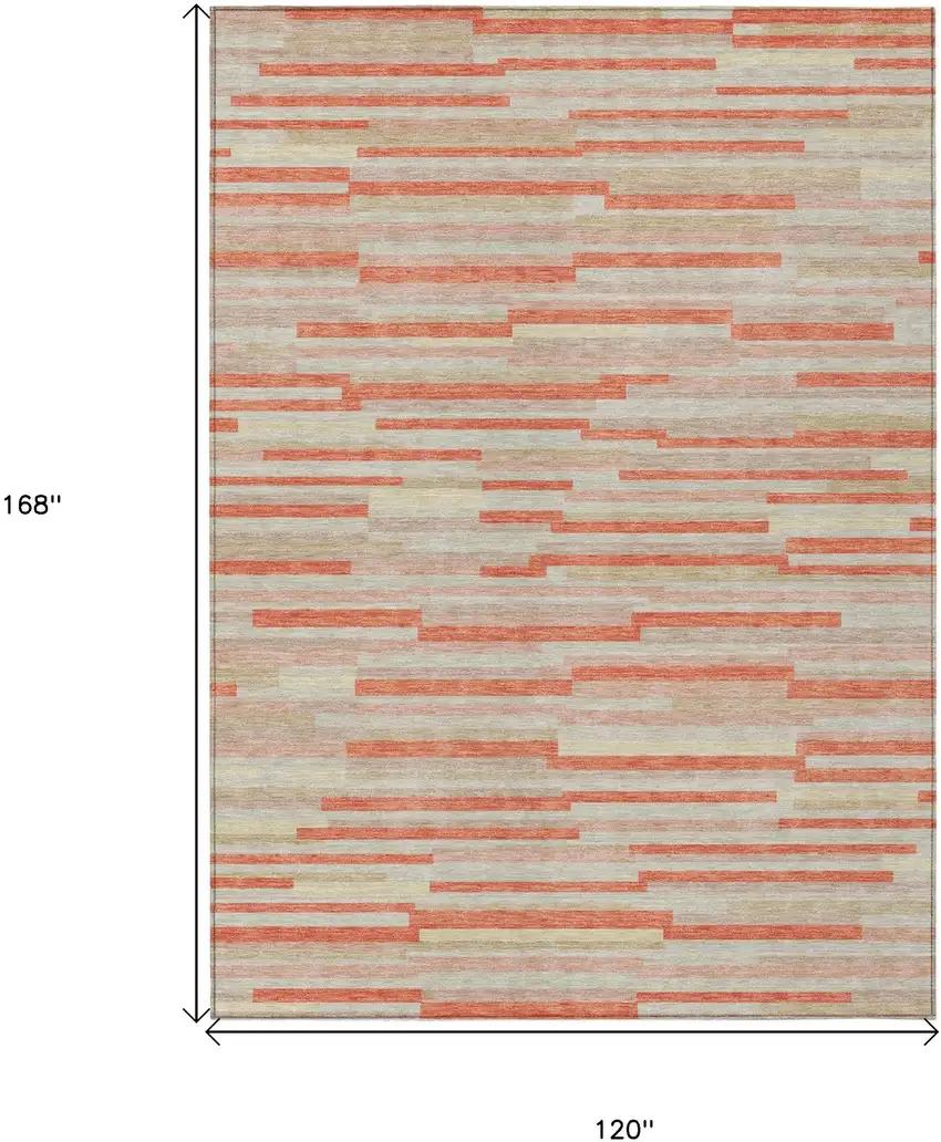 Salmon Gray And Beige Striped Washable Indoor Outdoor Area Rug Photo 3