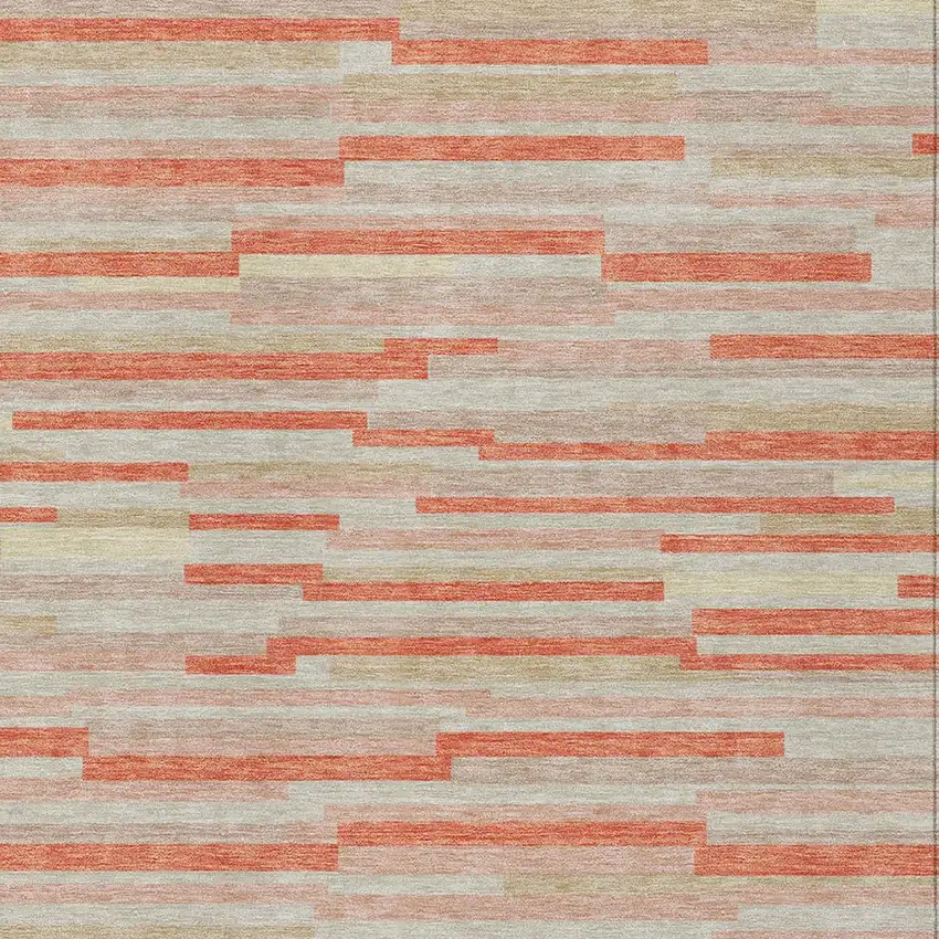 Salmon Gray And Beige Striped Washable Indoor Outdoor Area Rug Photo 6
