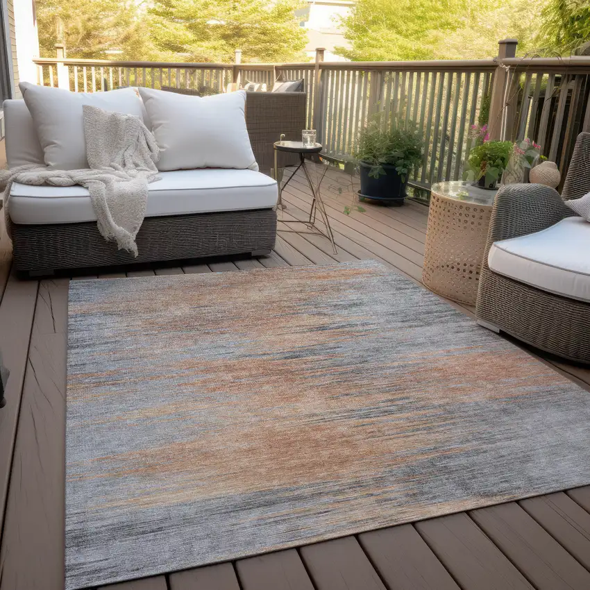 Salmon Gray And Charcoal Abstract Washable Indoor Outdoor Area Rug Photo 7