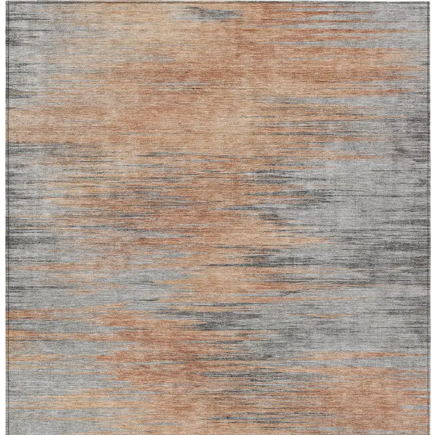 Salmon Gray And Charcoal Abstract Washable Indoor Outdoor Area Rug Photo 6