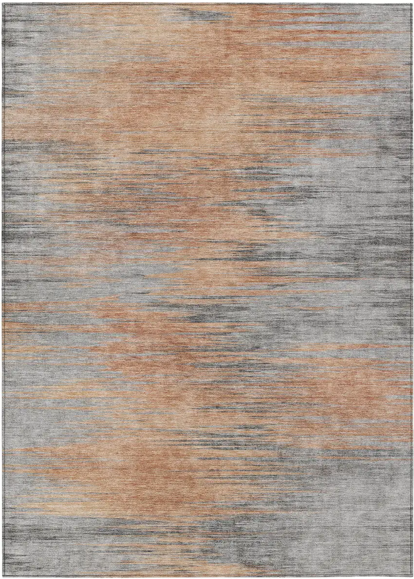 Salmon Gray And Charcoal Abstract Washable Indoor Outdoor Area Rug Photo 2
