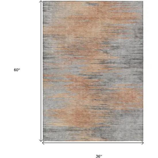 Salmon Gray And Charcoal Abstract Washable Indoor Outdoor Area Rug Photo 7