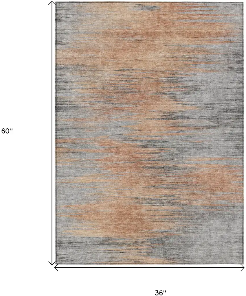 Salmon Gray And Charcoal Abstract Washable Indoor Outdoor Area Rug Photo 7