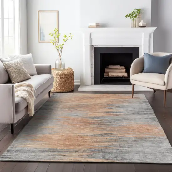 Salmon Gray And Charcoal Abstract Washable Indoor Outdoor Area Rug Photo 8
