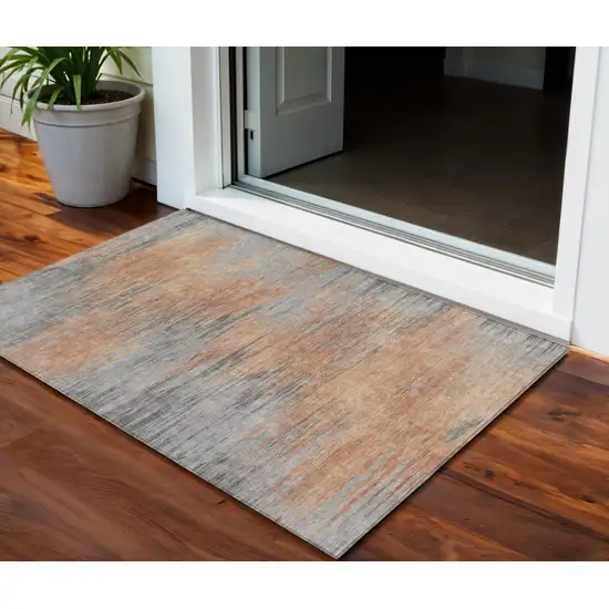 Salmon Gray And Charcoal Abstract Washable Indoor Outdoor Area Rug Photo 1
