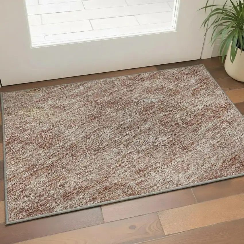 Salmon Gray And Ivory Abstract Washable Area Rug With UV Protection Photo 2