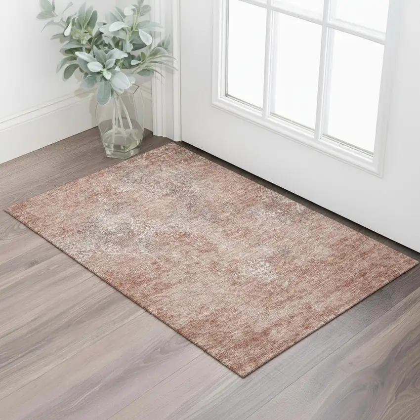 Salmon Gray And Ivory Abstract Washable Area Rug With UV Protection Photo 1